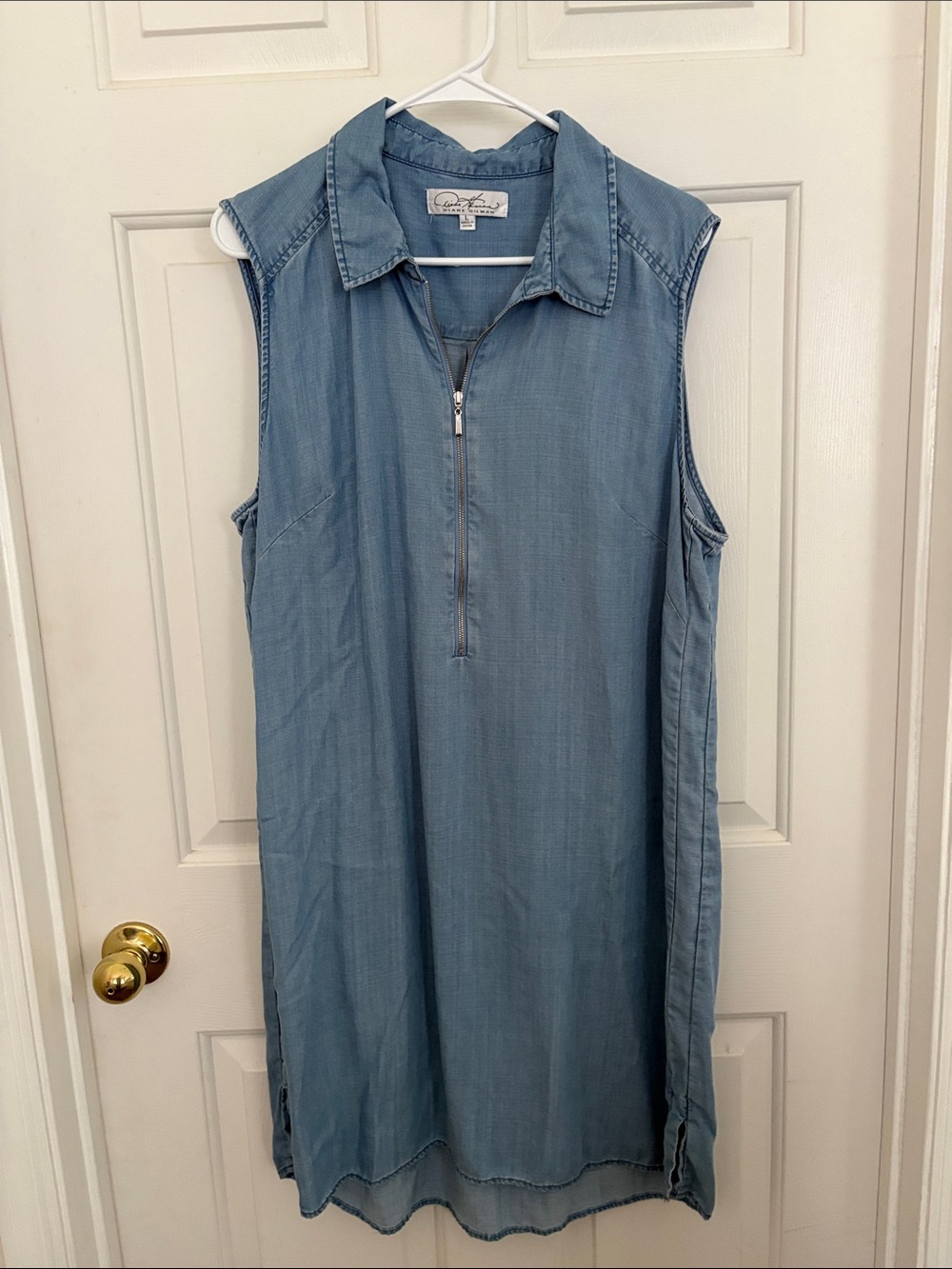 Diane Gilman Sleeveless Chambray Zip-Front Dress - Light Blue